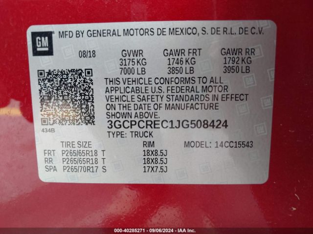 Photo 8 VIN: 3GCPCREC1JG508424 - CHEVROLET SILVERADO 