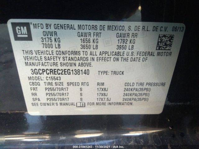 Photo 8 VIN: 3GCPCREC2EG138140 - CHEVROLET SILVERADO 1500 