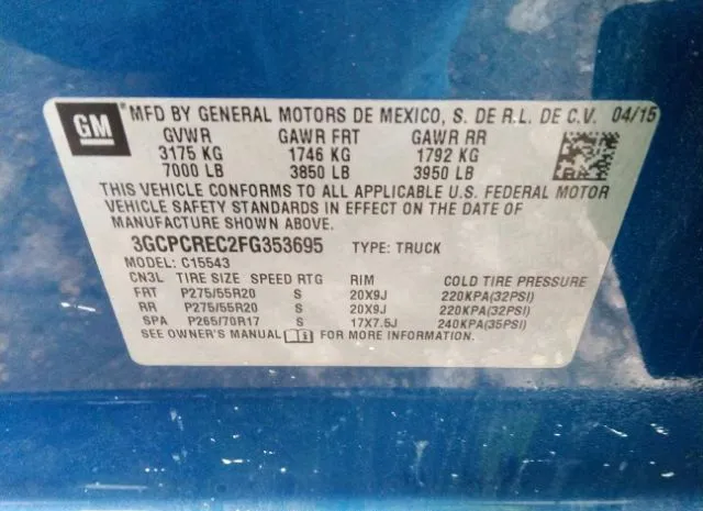 Photo 8 VIN: 3GCPCREC2FG353695 - CHEVROLET SILVERADO 1500 