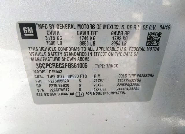 Photo 8 VIN: 3GCPCREC2FG361005 - CHEVROLET SILVERADO 1500 