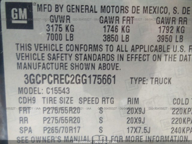 Photo 8 VIN: 3GCPCREC2GG175661 - CHEVROLET SILVERADO 1500 