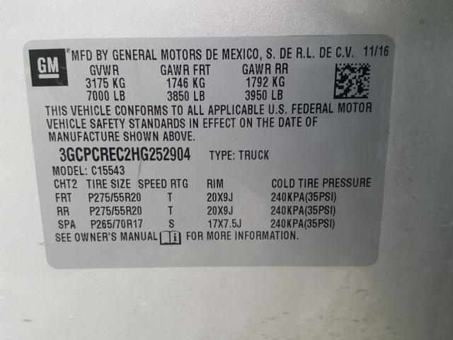 Photo 9 VIN: 3GCPCREC2HG252904 - CHEVROLET SILVERADO 