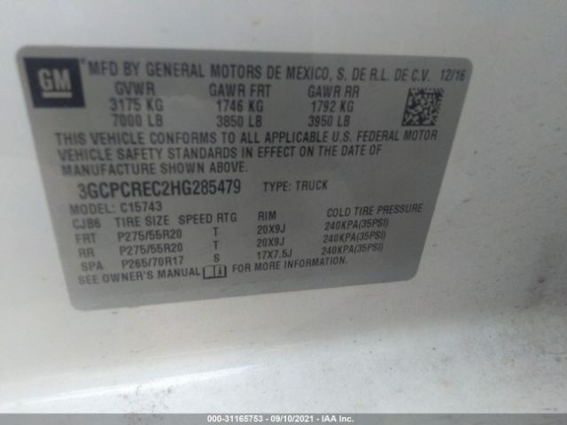 Photo 8 VIN: 3GCPCREC2HG285479 - CHEVROLET SILVERADO 1500 