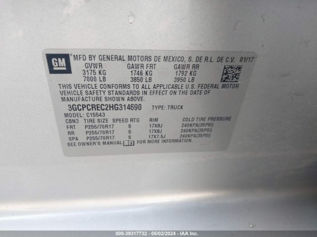 Photo 8 VIN: 3GCPCREC2HG314690 - CHEVROLET SILVERADO 1500 