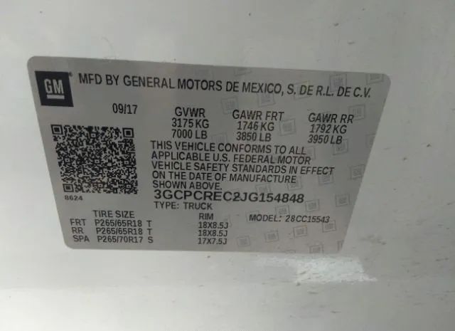 Photo 8 VIN: 3GCPCREC2JG154848 - CHEVROLET SILVERADO 1500 