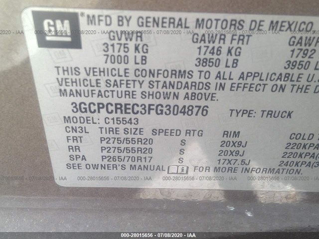 Photo 8 VIN: 3GCPCREC3FG304876 - CHEVROLET SILVERADO 1500 