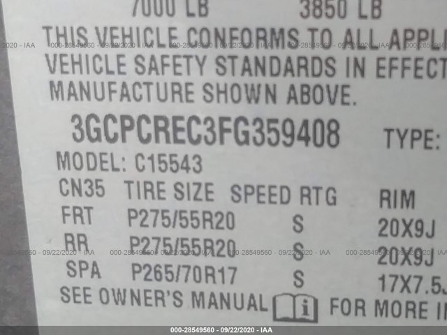 Photo 8 VIN: 3GCPCREC3FG359408 - CHEVROLET SILVERADO 1500 