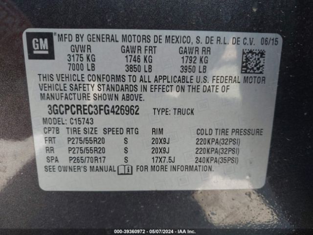 Photo 8 VIN: 3GCPCREC3FG426962 - CHEVROLET SILVERADO 1500 