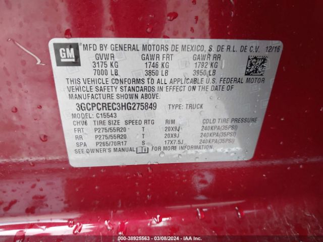 Photo 8 VIN: 3GCPCREC3HG275849 - CHEVROLET SILVERADO 1500 