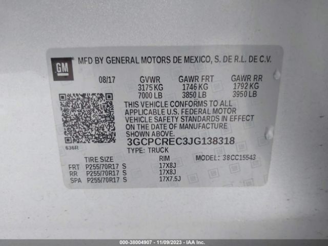 Photo 8 VIN: 3GCPCREC3JG138318 - CHEVROLET SILVERADO 1500 