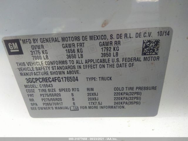 Photo 8 VIN: 3GCPCREC4FG176504 - CHEVROLET SILVERADO 1500 