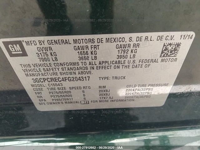 Photo 8 VIN: 3GCPCREC4FG204317 - CHEVROLET SILVERADO 1500 