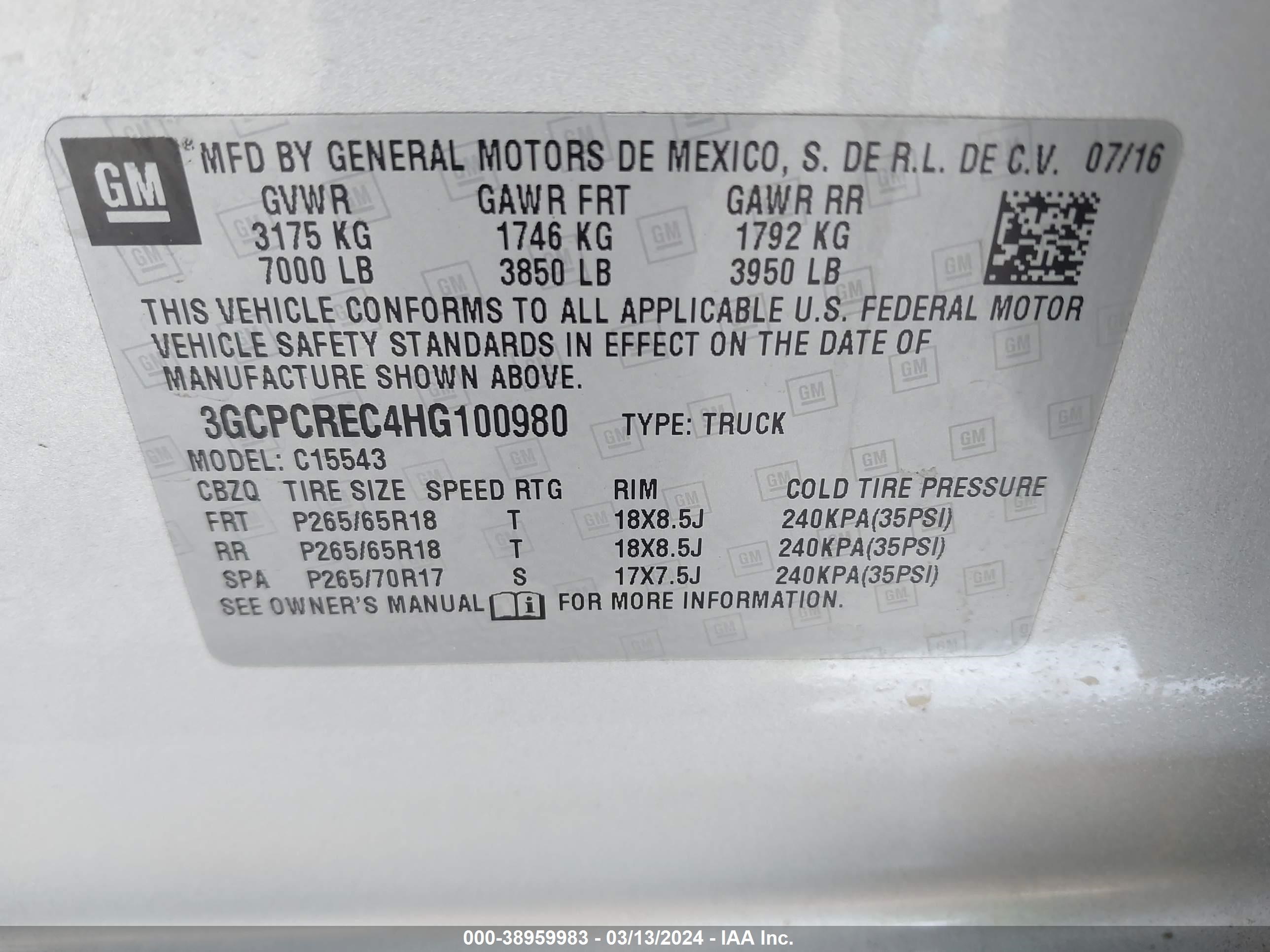 Photo 8 VIN: 3GCPCREC4HG100980 - CHEVROLET SILVERADO 