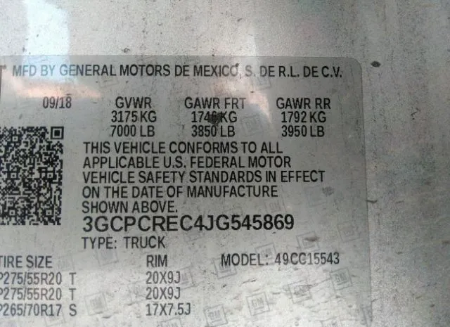 Photo 8 VIN: 3GCPCREC4JG545869 - CHEVROLET SILVERADO 1500 