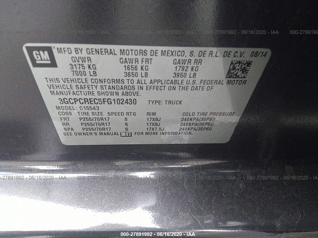 Photo 8 VIN: 3GCPCREC5FG102430 - CHEVROLET SILVERADO 1500 