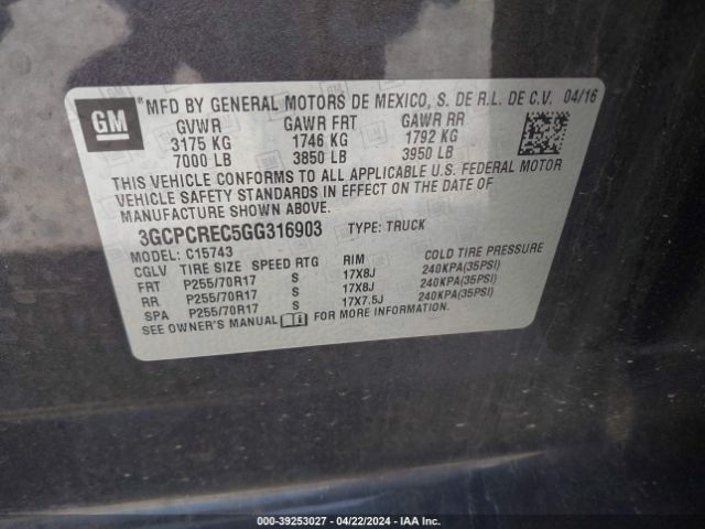 Photo 8 VIN: 3GCPCREC5GG316903 - CHEVROLET SILVERADO 