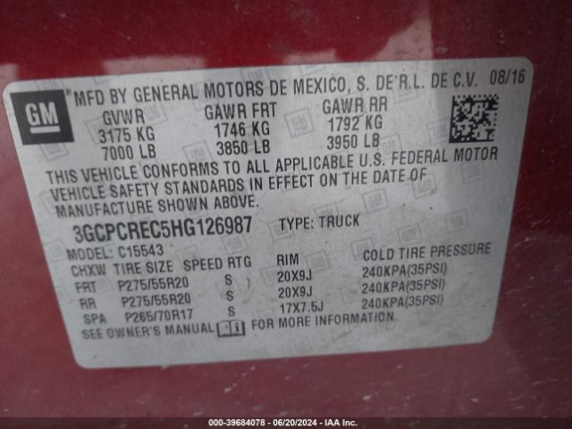 Photo 8 VIN: 3GCPCREC5HG126987 - CHEVROLET SILVERADO 