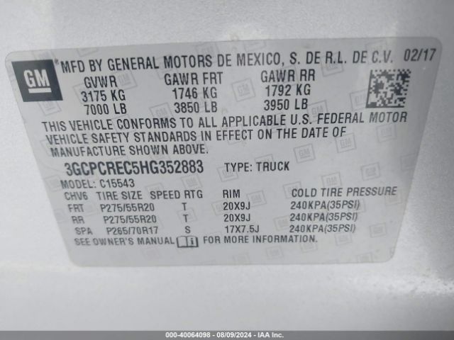 Photo 8 VIN: 3GCPCREC5HG352883 - CHEVROLET SILVERADO 