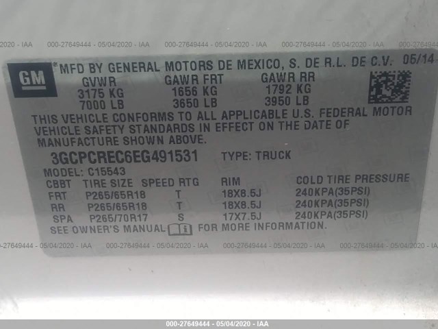 Photo 8 VIN: 3GCPCREC6EG491531 - CHEVROLET SILVERADO 1500 