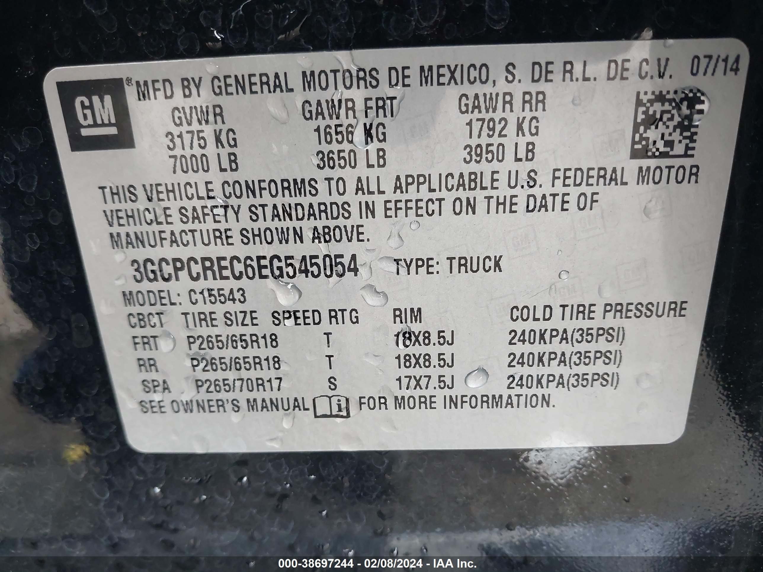 Photo 8 VIN: 3GCPCREC6EG545054 - CHEVROLET SILVERADO 