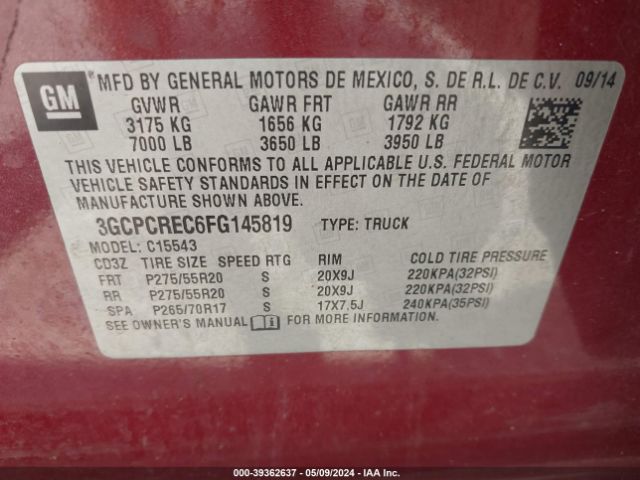 Photo 8 VIN: 3GCPCREC6FG145819 - CHEVROLET SILVERADO 1500 