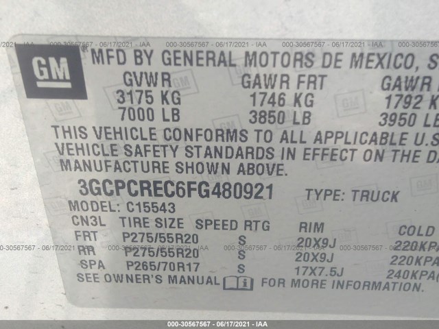 Photo 8 VIN: 3GCPCREC6FG480921 - CHEVROLET SILVERADO 1500 