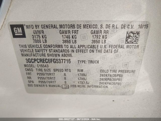 Photo 8 VIN: 3GCPCREC6FG537716 - CHEVROLET SILVERADO 