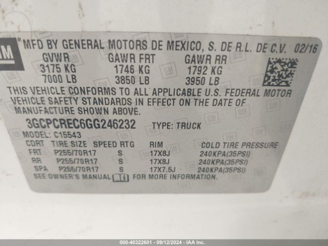 Photo 8 VIN: 3GCPCREC6GG246232 - CHEVROLET SILVERADO 