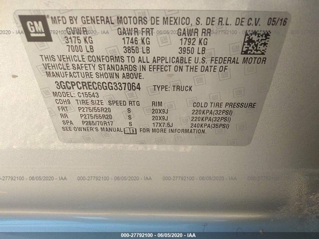 Photo 8 VIN: 3GCPCREC6GG337064 - CHEVROLET SILVERADO 1500 