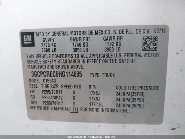 Photo 8 VIN: 3GCPCREC6HG114685 - CHEVROLET SILVERADO 1500 