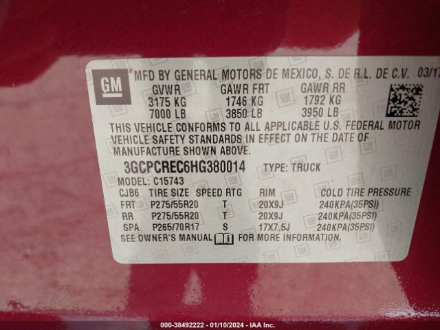 Photo 8 VIN: 3GCPCREC6HG380014 - CHEVROLET SILVERADO 1500 