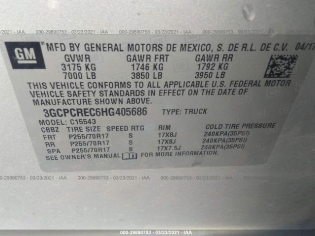 Photo 8 VIN: 3GCPCREC6HG405686 - CHEVROLET SILVERADO 1500 