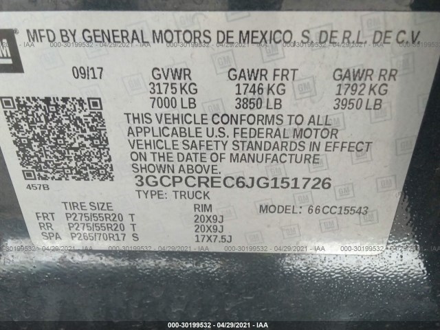 Photo 8 VIN: 3GCPCREC6JG151726 - CHEVROLET SILVERADO 1500 