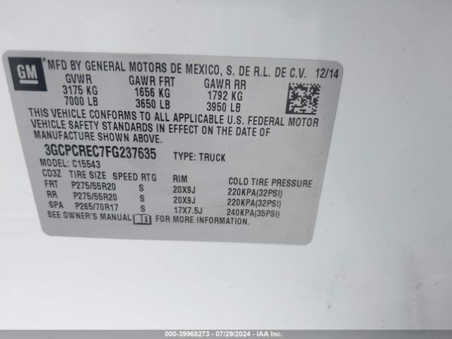 Photo 8 VIN: 3GCPCREC7FG237635 - CHEVROLET SILVERADO 