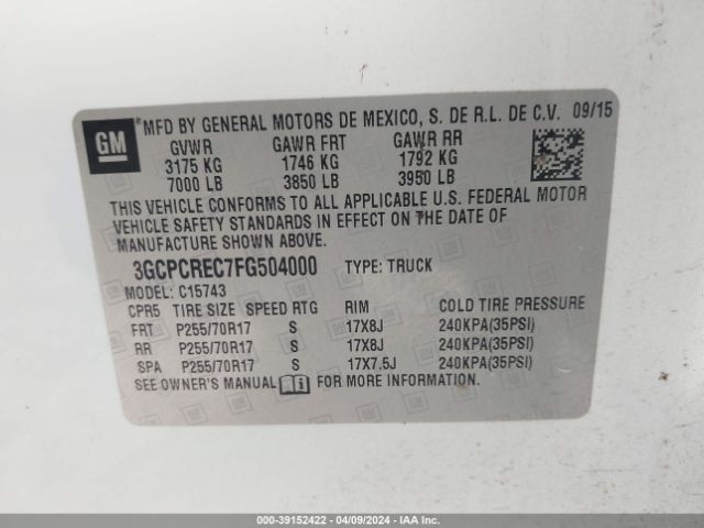 Photo 8 VIN: 3GCPCREC7FG504000 - CHEVROLET SILVERADO 1500 