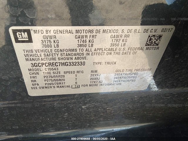 Photo 8 VIN: 3GCPCREC7HG332330 - CHEVROLET SILVERADO 1500 