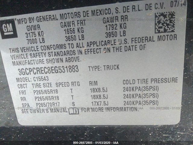 Photo 8 VIN: 3GCPCREC8EG531883 - CHEVROLET SILVERADO 1500 