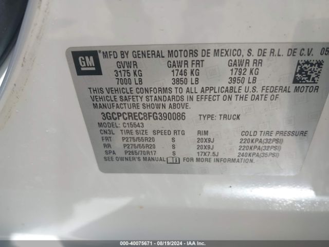 Photo 8 VIN: 3GCPCREC8FG390086 - CHEVROLET SILVERADO 