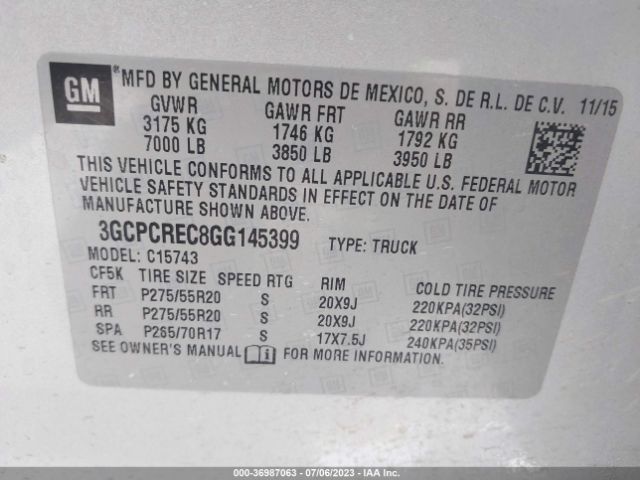 Photo 8 VIN: 3GCPCREC8GG145399 - CHEVROLET SILVERADO 1500 