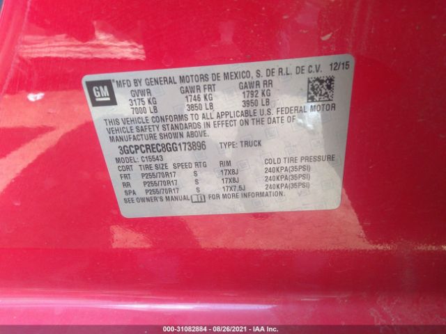 Photo 8 VIN: 3GCPCREC8GG173896 - CHEVROLET SILVERADO 1500 