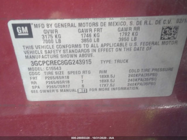 Photo 8 VIN: 3GCPCREC8GG243915 - CHEVROLET SILVERADO 1500 