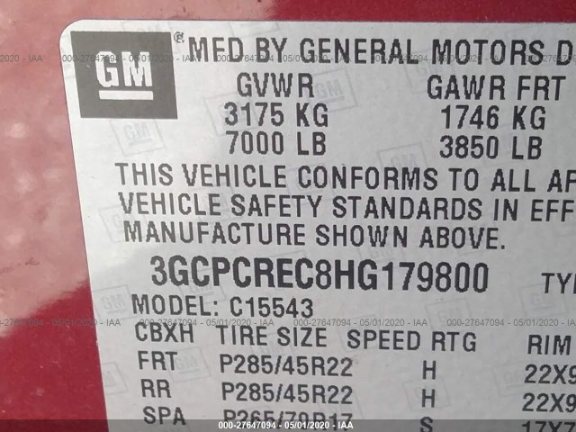 Photo 8 VIN: 3GCPCREC8HG179800 - CHEVROLET SILVERADO 1500 