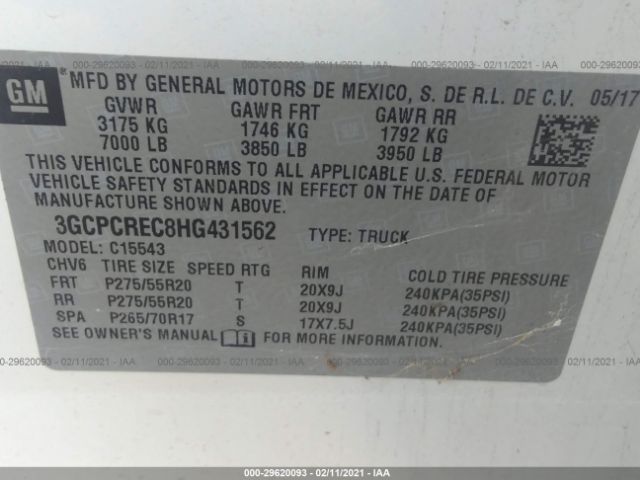 Photo 8 VIN: 3GCPCREC8HG431562 - CHEVROLET SILVERADO 1500 