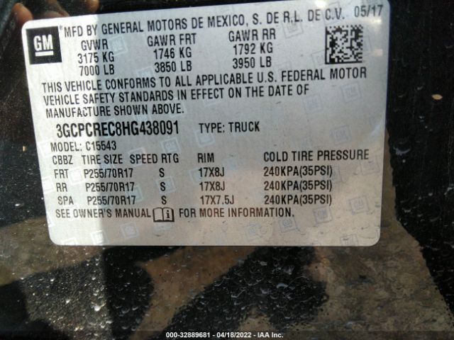 Photo 8 VIN: 3GCPCREC8HG438091 - CHEVROLET SILVERADO 1500 