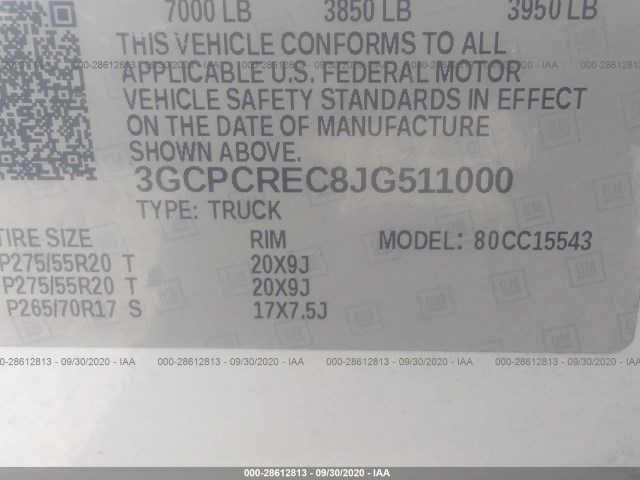 Photo 8 VIN: 3GCPCREC8JG511000 - CHEVROLET SILVERADO 1500 