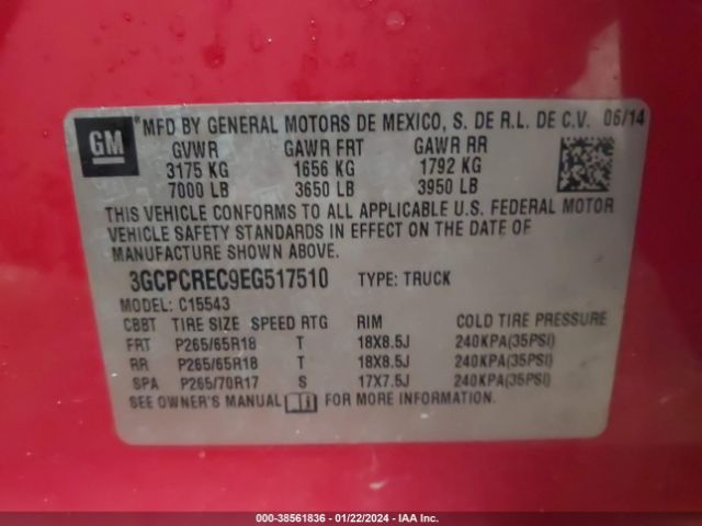 Photo 8 VIN: 3GCPCREC9EG517510 - CHEVROLET SILVERADO 1500 