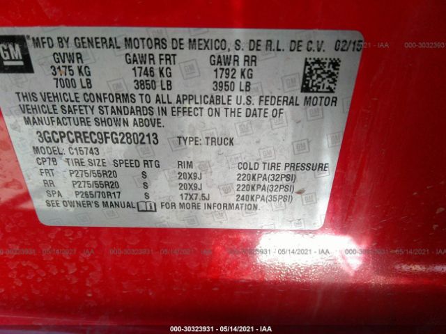 Photo 8 VIN: 3GCPCREC9FG280213 - CHEVROLET SILVERADO 1500 