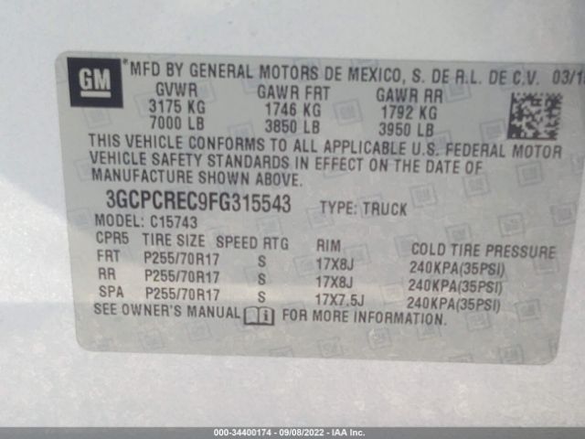 Photo 8 VIN: 3GCPCREC9FG315543 - CHEVROLET SILVERADO 1500 