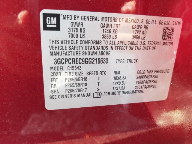 Photo 9 VIN: 3GCPCREC9GG210633 - CHEVROLET SILVERADO 