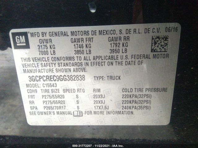 Photo 8 VIN: 3GCPCREC9GG382838 - CHEVROLET SILVERADO 1500 